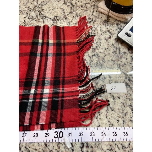 Red Tartan Plaid Scarf – Soft Fringe Winter Wrap Preppy Holiday Style - Picture 4 of 7
